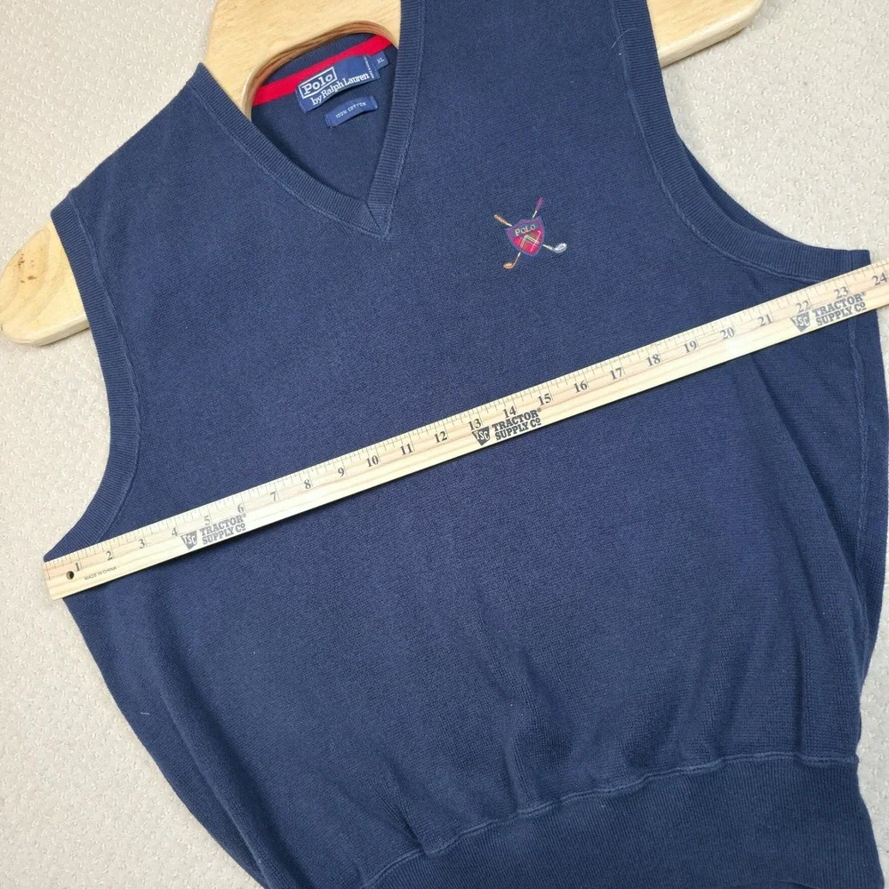 VTG Polo Ralph Lauren Sweater Vest Men's XL Navy Blue Golf Crest Logo 90s Preppy